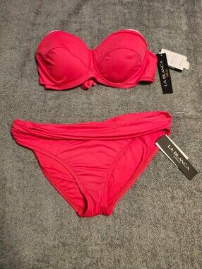 La Blanca Hot Pink Bandeau Bikini Set NWT  Size 10 bottom 34 D Top